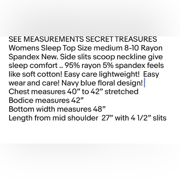 SECRET TREASURES Womens Sleep Shirt Size Medium 8-10 Rayon Spandex New - Picture 7 of 7